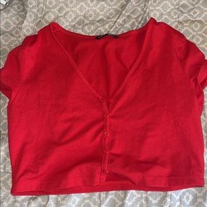 button up red crop top